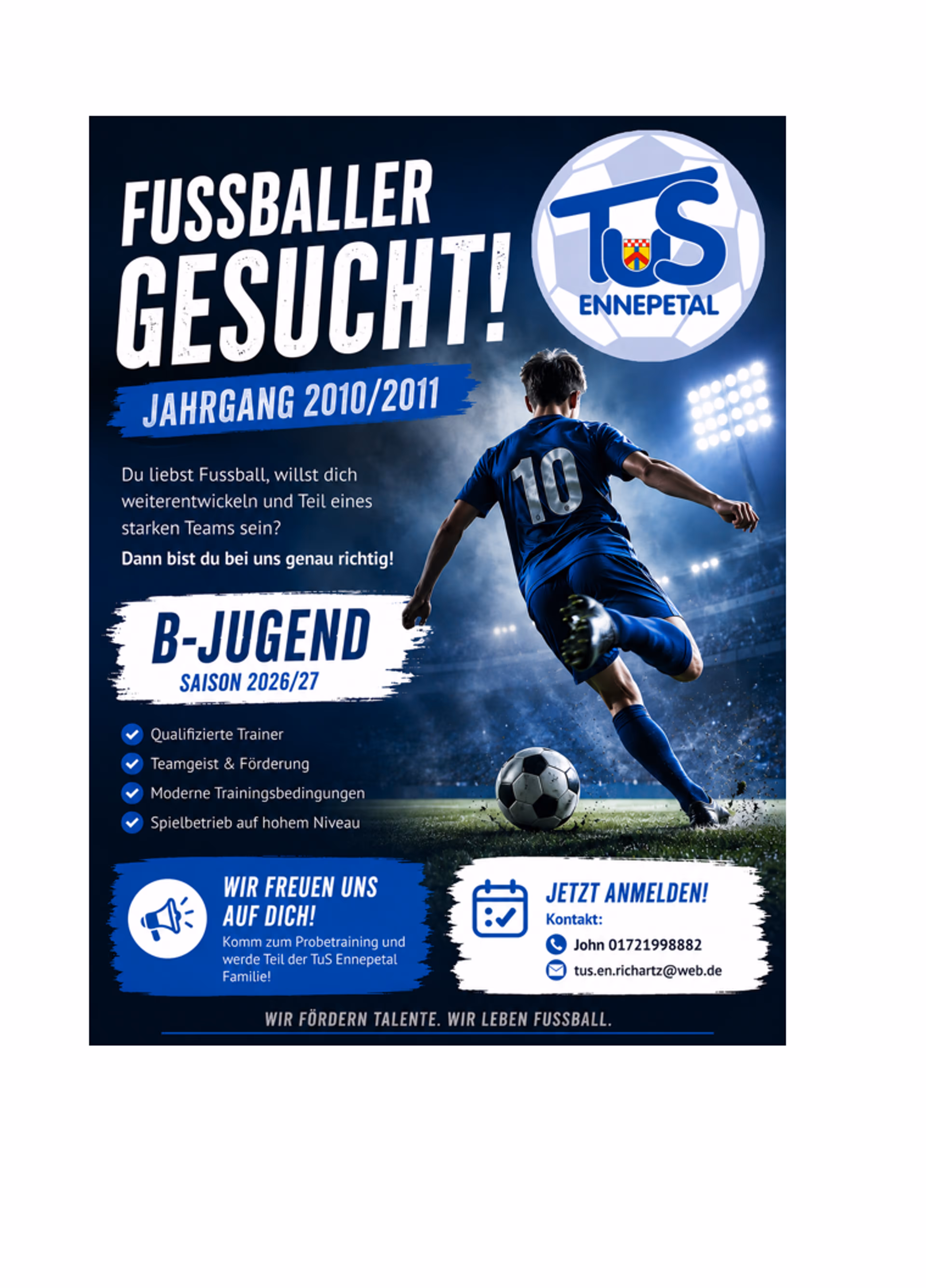 B-Jugend sucht Fußballer der Jahrgänge 2010/2011